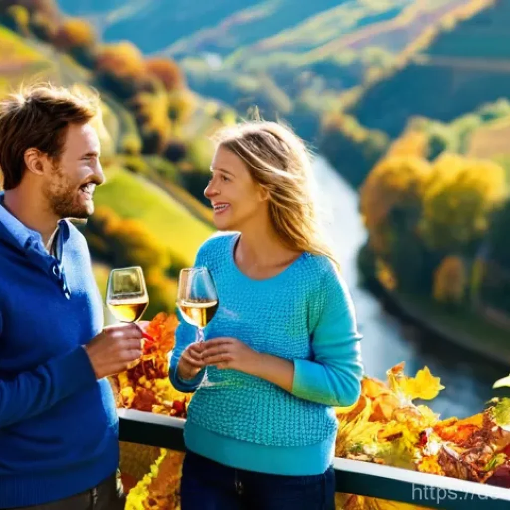 전문가의 조언에 따른 와인 양조장 방문 계획 - **Prompt:** "A picturesque autumn landscape in the Mosel Valley, Germany. The scene features intense...